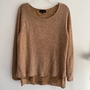 Flora Ashley Brown Wool Mohair Blend Sweater Sz XL Leopard Made in Italy
